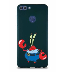 Huawei P Smart Soft Premier Kapak Bay Yengeç Tasarımlı Silikon Kılıf - Yeşil (Şeffaf)