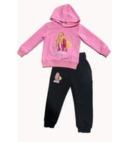 Kız Çocuk Kapüşonlu Barbie Baskılı Pembe Eşofman Takım
