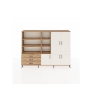 Arges Dolap 11 Raflı 3 Çekmeceli 5 Kapaklı 220x30x163 Çam-Aytaşı/Çam
