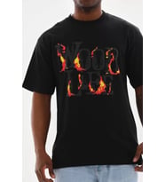 Unisex Baskılı Oversize T-Shirt - Siyah
