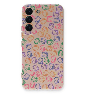 Samsung Galaxy S22 Uyumlu Lansman Kılıf Hello Kitty Tasarımlı İçi Kadife Kapak-Pudra (Şeffaf)