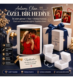 Kişiye Özel Kupa İki Görselli Yazı/İsimli Hediye Kutusunda