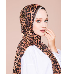 Leopar Desen Pavia Seri Şal Eşarp Askısı ile Birlikte 90X200 cm Bej Karamel-90X2