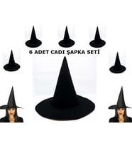 Siyah Cadı Şapkası Keçe Yetişkin Boy 6 Adet