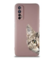 Realme 7 Soft Premier Kapak Catface Tasarımlı Silikon Kılıf - Pudra (Şeffaf)
