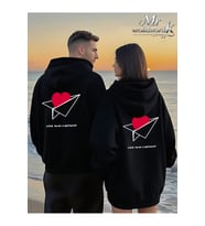 Love From A Distance Sevgili Kombini Hoodie – Unisex Oversize Kapüşonlu Sweatshirt 2’li Set (Siyah)