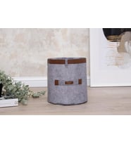 Deri Şeritli Yuvarlak Çok Amaçlı Düzenleyici Sepet Organizer Kutu 25x23 cm (Gri)
