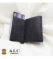ALC Collection Hakiki Deri Mekanizmalı Renk Seçenekli Kadın ve Erkek Kartlık Cüzdan (Siyah - Koyu Gri)