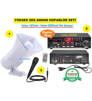 PAZARCI ANONS SESLENDİRME HOPARLÖR SETİ (Bluetooth - USB - Sd Kart - 2 Mikrofon Girişli  Amfi / Açık Hava Horn Hoparlör / Mikrofon)