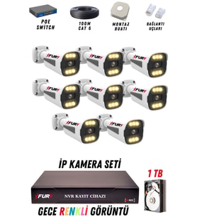 FURY 8 Kameralı Ip Güvenlik Kamerası Seti 4mp Gece Renkli Su Geçirmez 1506 1TB