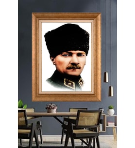 Altın Varaklı Çerçeveli Paspartulu Atatürk Tablo nh455 (Gold)