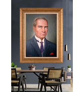 Altın Varaklı Çerçeveli Paspartulu Atatürk Tablo nh323 (Gold)