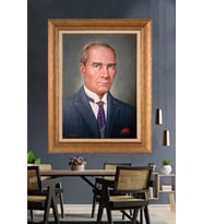 Altın Varaklı Çerçeveli Paspartulu Atatürk Tablo nh323 (Gold)