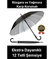 Ekstra Dayanıklı Rüzgara ve Yağmura Karşı Korumalı Siyah Fiber 12 Telli Bronz Gövde Şemsiye 55cm
