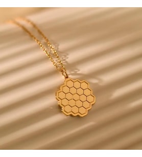 Kişiye Özel 925 Ayar Gümüş Şık Bal Peteği Model Kolye (Gold)