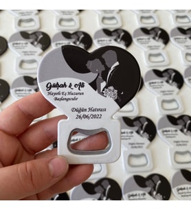 25 Adet Siyah Beyaz Damat ve Gelin Temalı Kalp Açacak Magnet Söz, Nişan, Nikah, Yenidoğan ve Yaş Magnet