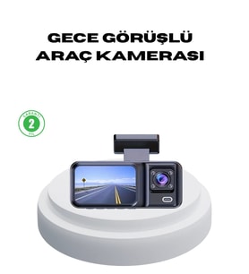 170° Geniş Açılı 3 Kameralı Araç İçi Kayıt Cihazı Gece Görüşlü