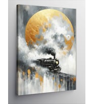 Kanvas Tablo Soyut Buharlı Tren Ve Dolunay