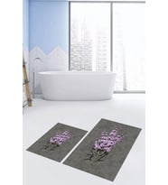 EVDEYA Baskılı Yıkanabilir Modern Çiçekli İkili Banyo Halısı Paspas Klozet Takımı, KLOZET-29-GRİ, (Gri)