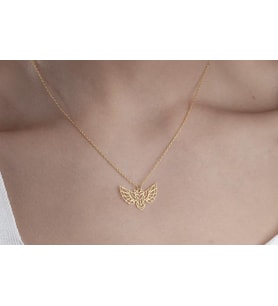Kişiye Özel 925 Ayar Gümüş Origami Tasarım Baykuş Kolye (Gold)