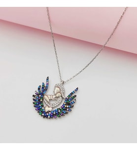 Gümüş Anne Bebek Model Siyah Taşlı Kolye 925 Ayar (Karışık)
