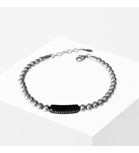 Taşlı Plakalı Siyah Silver Erkek Çelik Bileklik