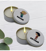 BK Gift Kişiye Özel Çift Tasarımlı 2’li Beyaz Metal Kutuda Kokulu Mum Hediye Seti - 3, Ev Hediyesi, Sevgiliye, Arkadaşa Hediye, Kokulu Mum