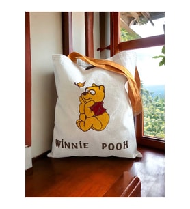 Pooh Ayı Çanta Seti,Kızlar için Kişiye Özel İsimli Bez Çanta, SarıBeyaz