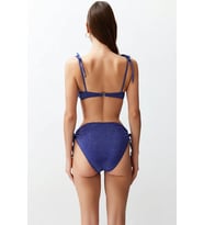 Kadın Bikini Takımı Balconette Yüksek Bel Bağlamalı Simli Örme Kolsuz Balensiz Kaplı Regular Fit