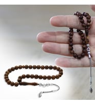 Kuka Tesbih - 925 Ayar Gümüş Püsküllü - Bilek Boy - Koyu Kahverengi - Küre Kesim