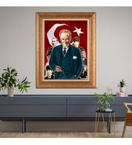 Altın Varaklı Çerçeveli Paspartulu Atatürk Tablo nl02A583 (Gold)