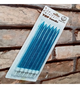 BLUE BIRTHDAY CANDLE VIP UZUN PARLAK METALİK SİMLİ MAVİ PASTA MUMU 6 ADET SİMLİ MAVİ DOĞUM GÜNÜ MUMU