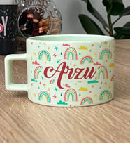 Kişiye Özel Gökkuşağı Desenli Hediye Pastel Fincan isim yazılı (Yeşil)