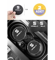 Seat Marbella Yazılı Karbon Bardak Altlığı Seat Armali Marbella İçin Spor ve Şık 7 cm 2 Adet Tasarım