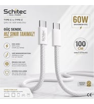SChitec 60W Type-C to Type-C Örgülü Data ve Hızlı Şarj Kablosu Telefon, Tablet, Laptop Uyumlu Beyaz SK001