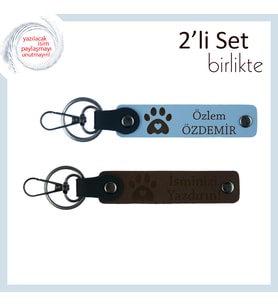 Hayvanını Kaybedenler İçin Duygusal Hatıra, Pati ve Kalp Figürlü Anahtarlık Takımı, Gök Mavi-K Kahve