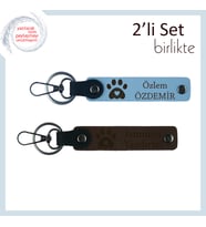 Hayvanını Kaybedenler İçin Duygusal Hatıra, Pati ve Kalp Figürlü Anahtarlık Takımı, Gök Mavi-K Kahve