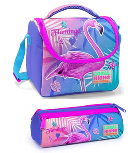 Coral High Kız Çocuk Mavi Pembe Flamingo Beslenme Çantası Seti