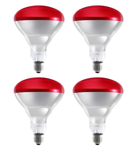 (4 Adet) 250W Kızılötesi Isıtıcılı Fizik Tedavi Lambası (Kırmızı Işık) E27 (Kalın Duy)