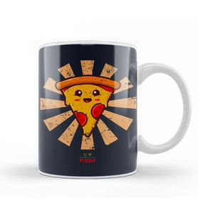 Happy Pizza Retro Japanese Kupa Bardak Porselen