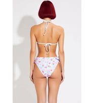 Kadın Bikini Takımı Çiçek Desenli Fırfırlı Üçgen Kap Bağlamalı Balensiz Yüksek Bel Örme Kumaş