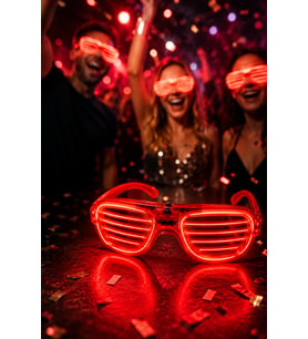 Panjur Parti Gözlüğü LED Işıklı Kırmızı Lüks Neon Çerçeveli Festival Kostüm Aksesuarı