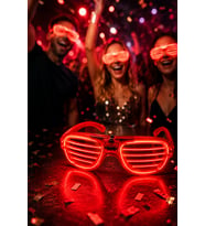 Panjur Parti Gözlüğü LED Işıklı Kırmızı Lüks Neon Çerçeveli Festival Kostüm Aksesuarı