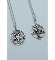 2'li Lucifer Morning Star Ters Pentagram Keçi Kafası Gümüş Kaplama Kolye Seti