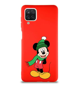 Samsung Galaxy A12 Soft Premier Kapak Mickey Mouse-G Tasarımlı Silikon Kılıf - Kırmızı (Şeffaf)