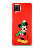 Samsung Galaxy A12 Soft Premier Kapak Mickey Mouse-G Tasarımlı Silikon Kılıf - Kırmızı (Şeffaf)