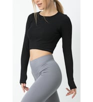 DoReMi Seamless Uzun Kollu Fitilli Büstiyer (Siyah-Siyah)