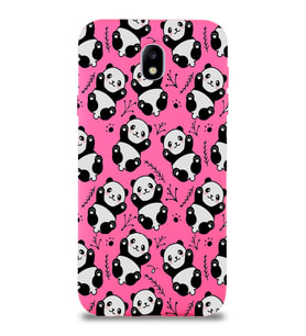 Samsung Galaxy J7 Pro Uyumlu Lansman Kılıf Panda Tasarımlı İçi Kadife Kapak-Neon Pembe (Şeffaf)
