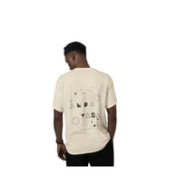 Anda yaşa geometrik şekil çember baskılı kaliteli unisex oversize T-shirt (Bej)