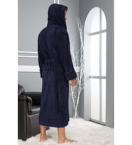 NS Gold Taç Nakış Bambu Cotton Erkek Erkek Bornozu (Lacivert)